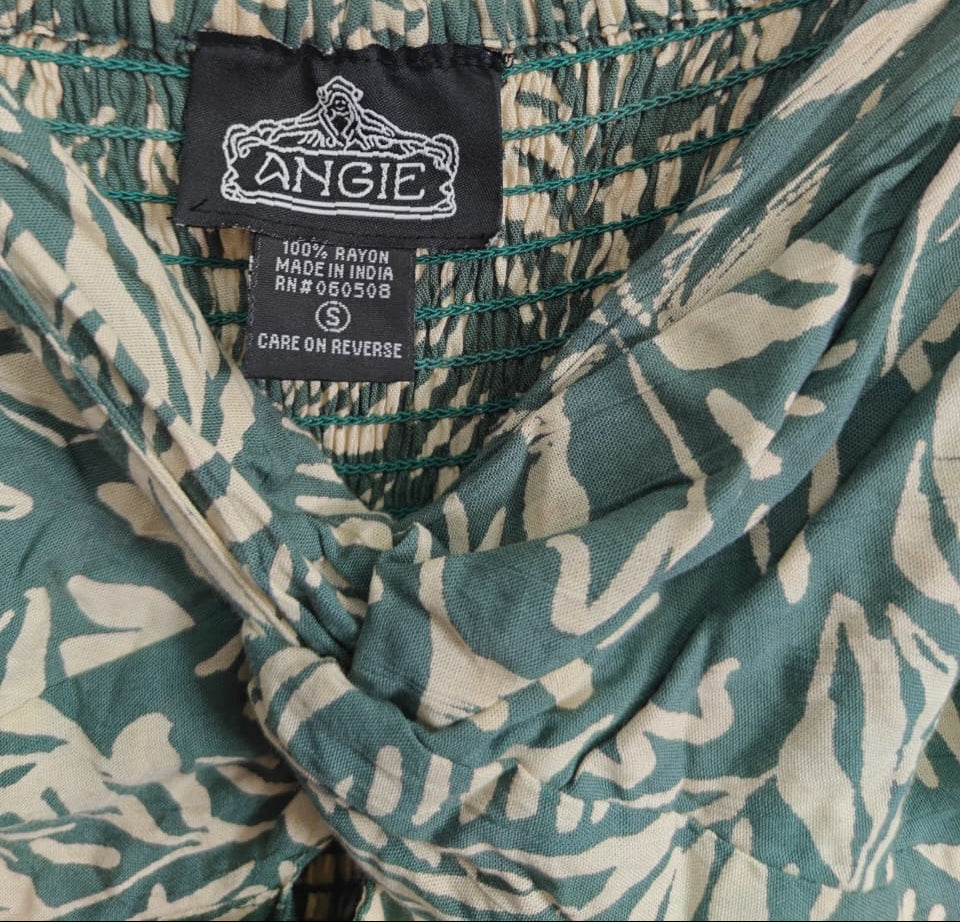 ANGIE Women's Green Leaf Print Rayon Jumpsuit