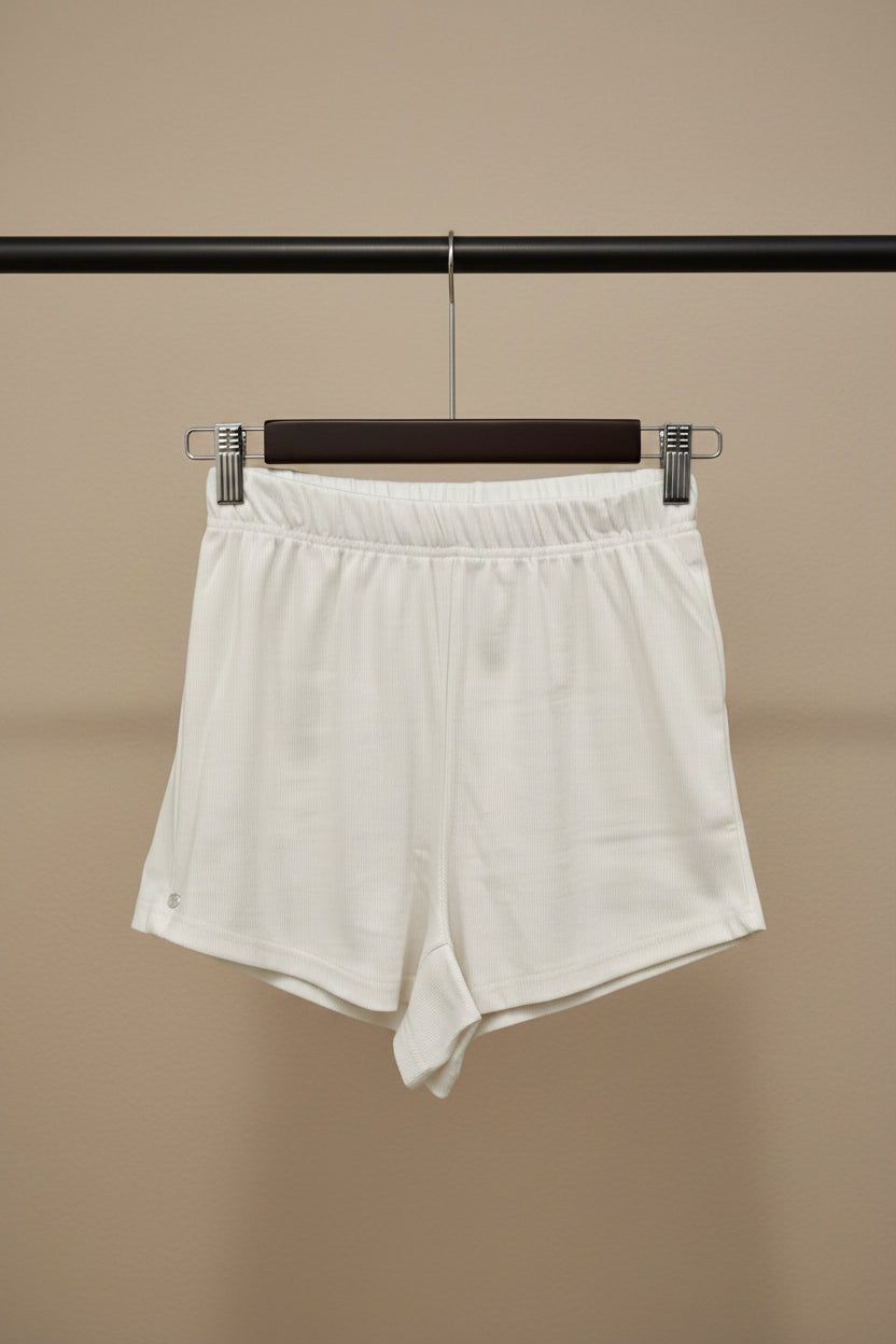 Attire Hub Women's White Ribbed Lounge Shorts