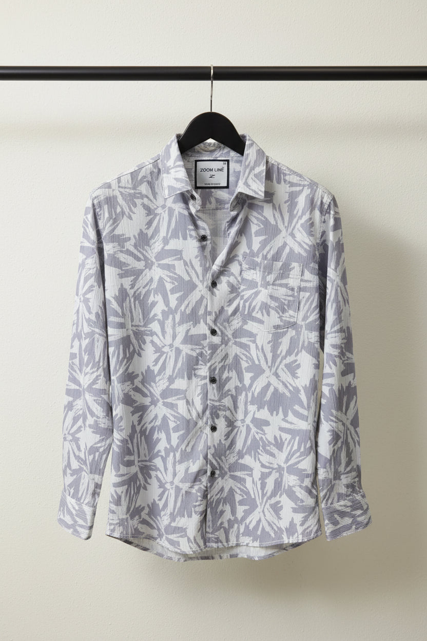 ZOOM LINE Men's White & Grey Printed Long Sleeve Casual Shirt