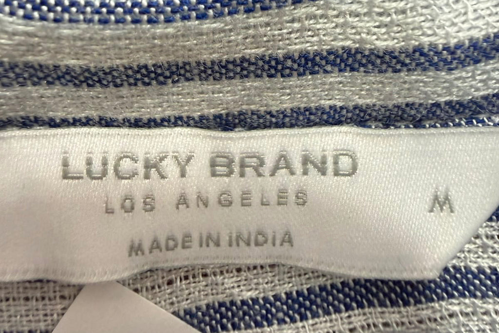 Lucky Brand Women's Blue and White Striped Long Sleeve Shirt