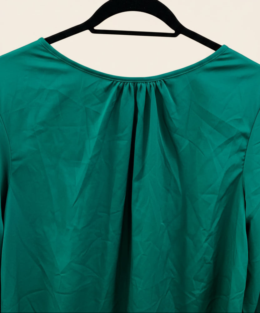 Women's Emerald Green Long Sleeve Gathered Neck Blouse