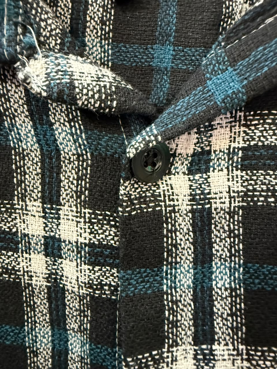 Black White Teal Plaid Flannel Casual Shirt