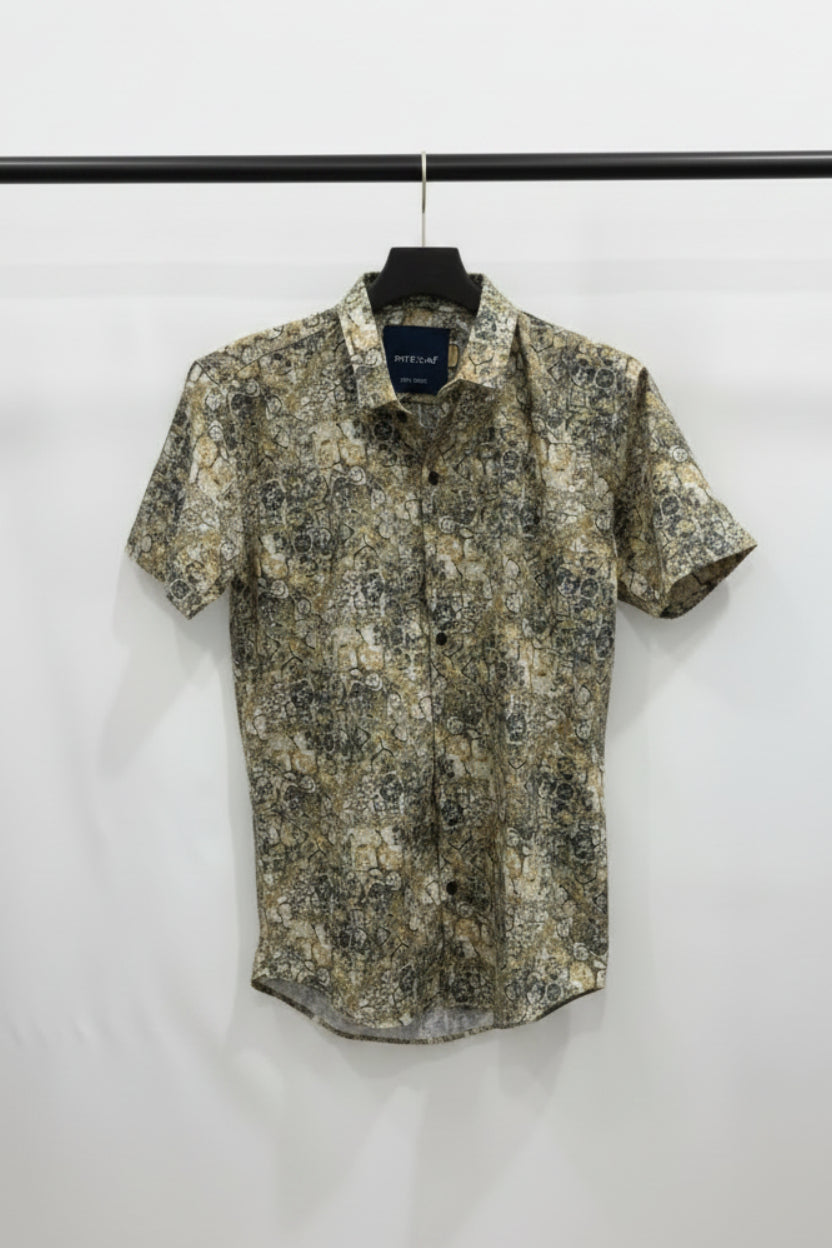 REVLON Men's Abstract Print Short Sleeve Casual Shirt