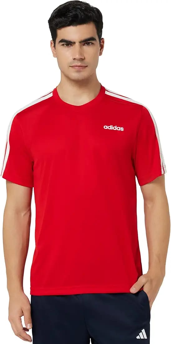 Adidas Men's Red 3-Stripes Short Sleeve T-Shirt