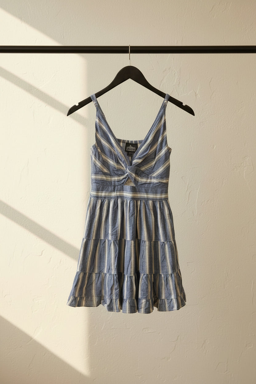 Angie Blue and White Striped Rayon Mini Dress