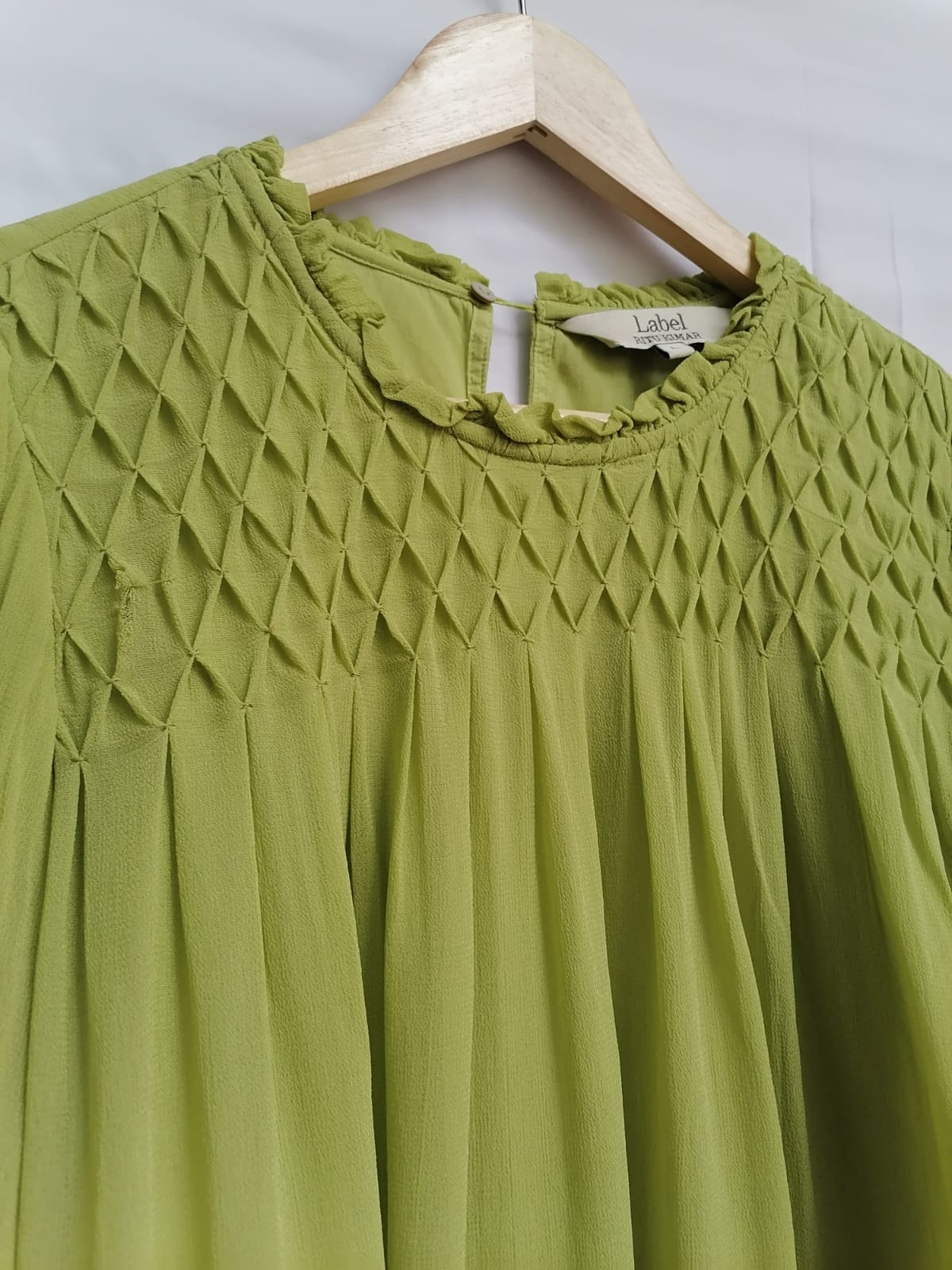 Label Ritu Kumar Green Smocked Ruffle Blouse
