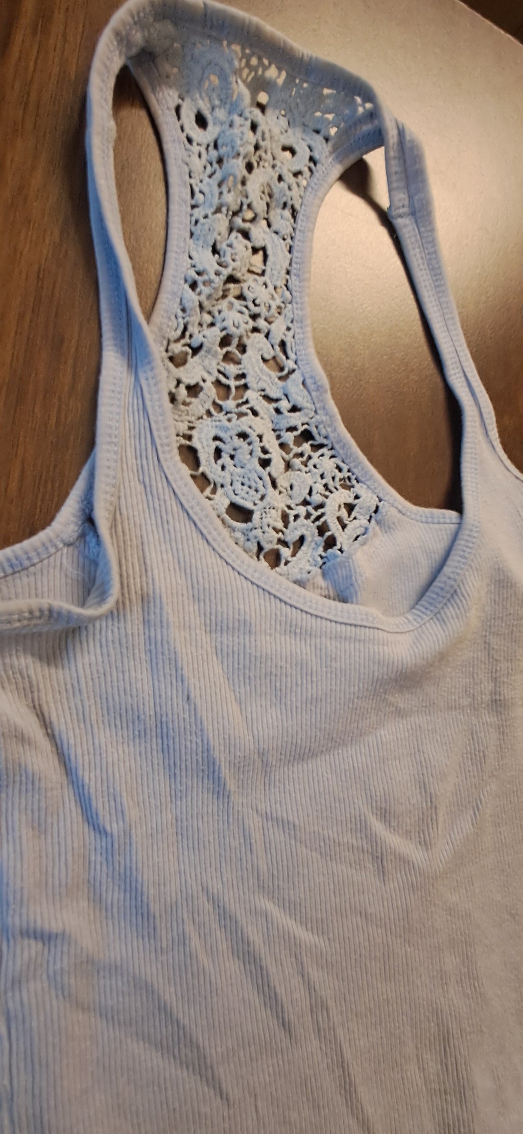 Atmosphere Light Blue Ribbed Lace Racerback Tank Top