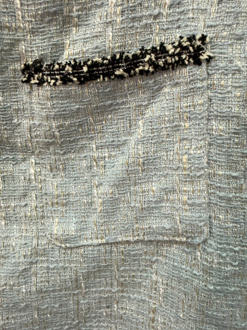 Light Blue Tweed Mini Skirt with Decorative Pockets