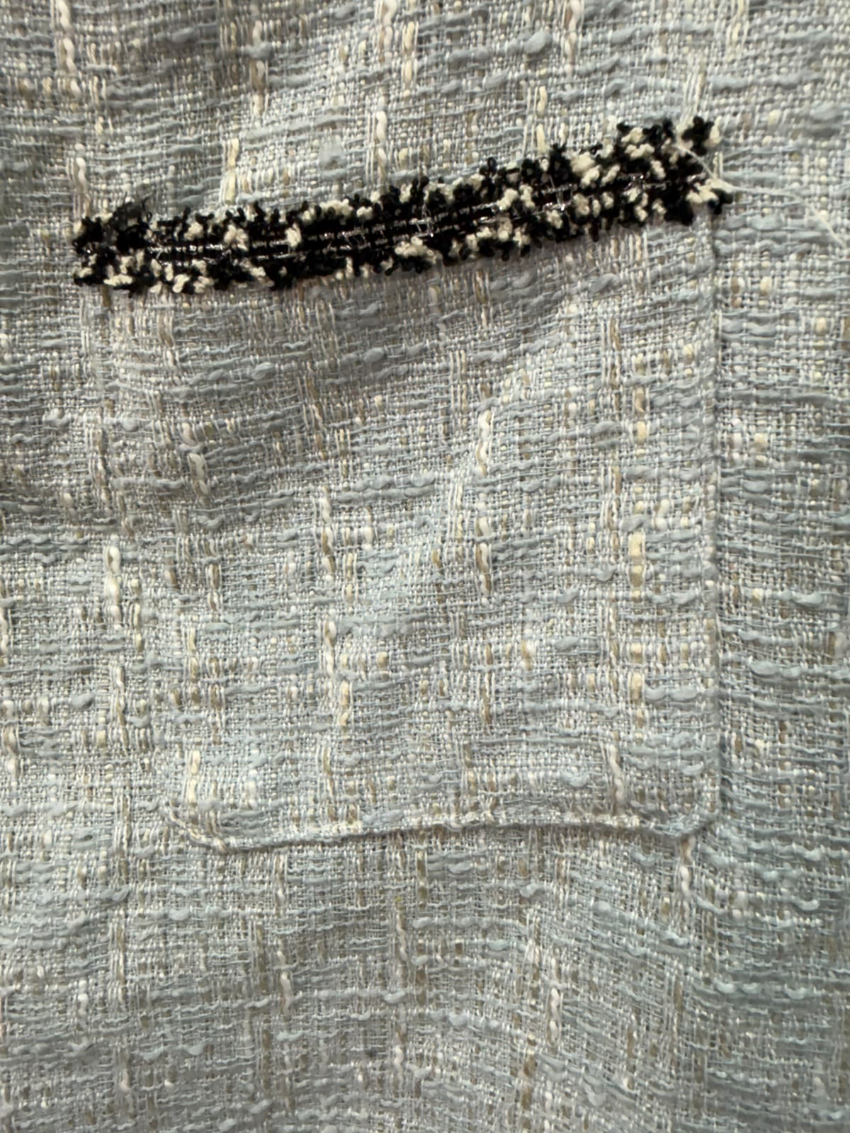 Light Blue Tweed Mini Skirt with Decorative Pockets