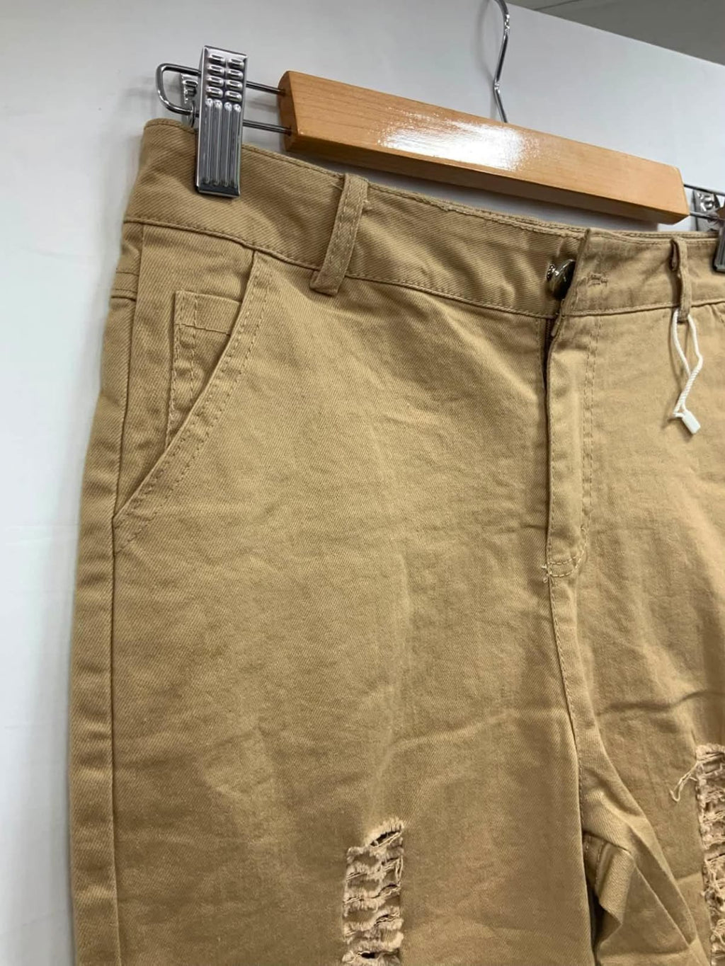 Women's Khaki Distressed Casual Shorts