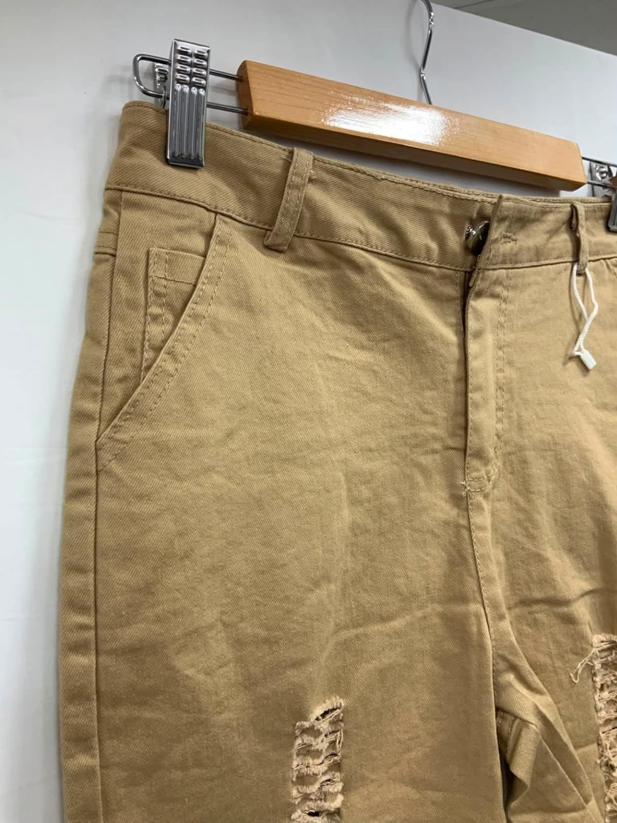Women's Khaki Distressed Casual Shorts