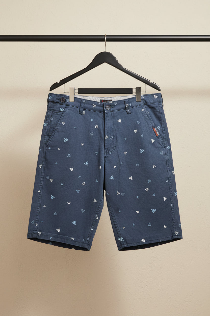 Wolf Rider Men's Dark Blue Printed Casual Shorts