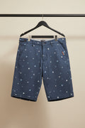Wolf Rider Men's Dark Blue Printed Casual Shorts