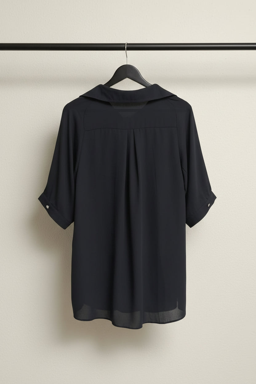 DT Company Women's Navy Blue Collared Tunic Blouse