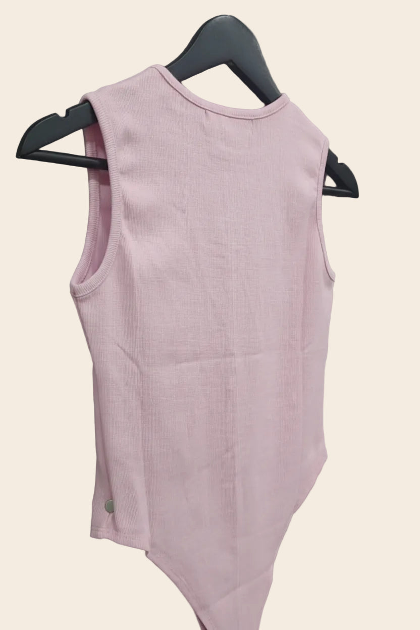 ATTIRRE HUB Women's Pink Ribbed Sleeveless Bodycon Bodysuit