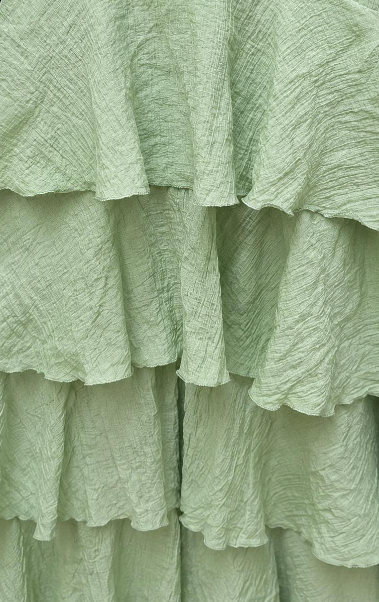 Light Green Halter Neck Tiered Ruffle Maxi Dress