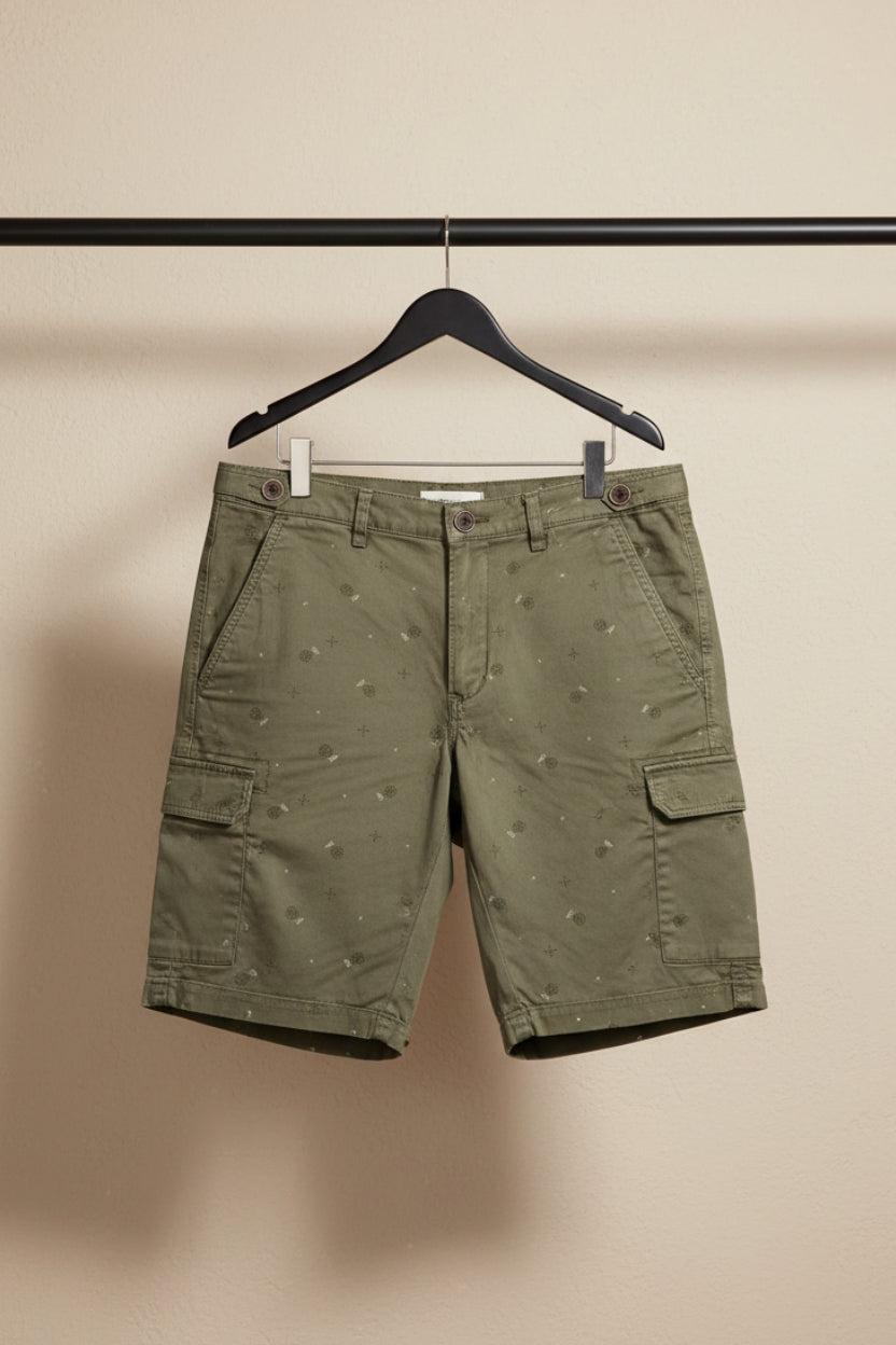 Men's Olive Green Printed Shorts by WOLF RIDER