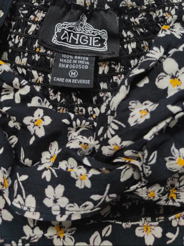 Angie Women's Black Floral Smocked Camisole Top