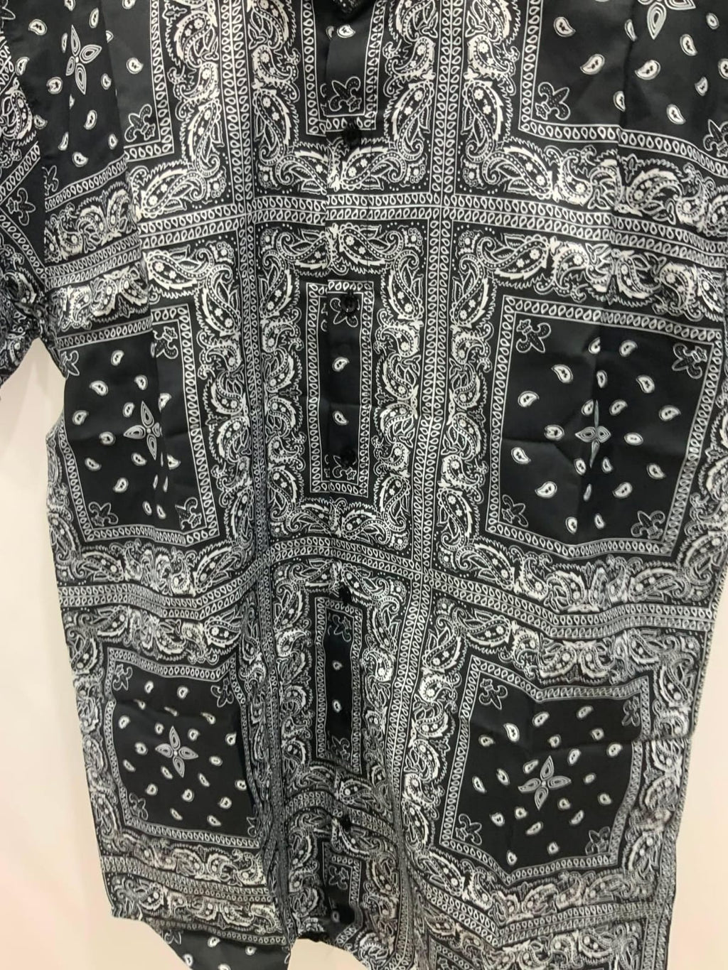 Men's Black & White Bandana Print Short Sleeve Casual Shirt