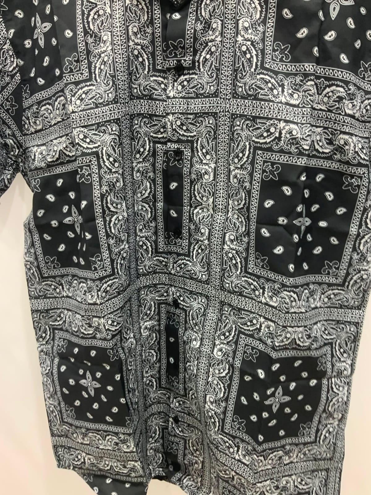 Men's Black & White Bandana Print Short Sleeve Casual Shirt
