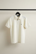 Armani Exchange Men's Cream Ribbed Polo Shirt with Zipper