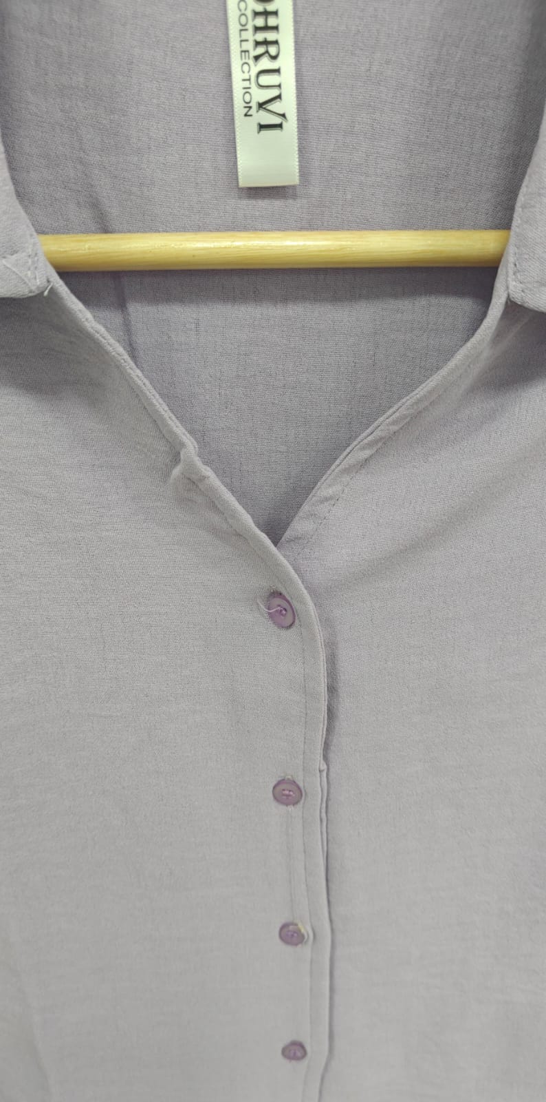 DHRUVI COLLECTION Women's Lavender Cropped Button-Up Shirt