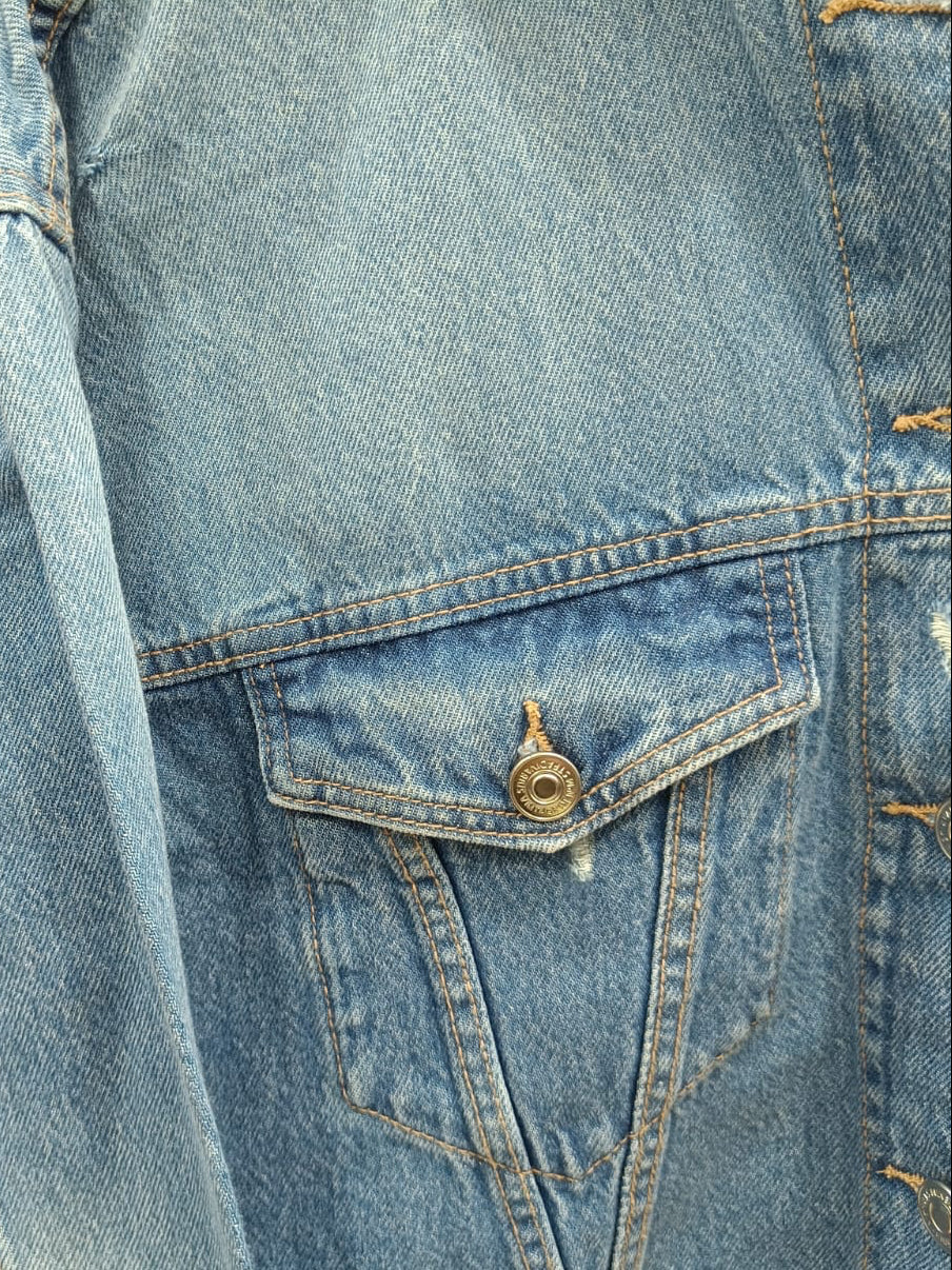 Stradivarius Women's Blue Distressed Boxy Fit Denim Jacket