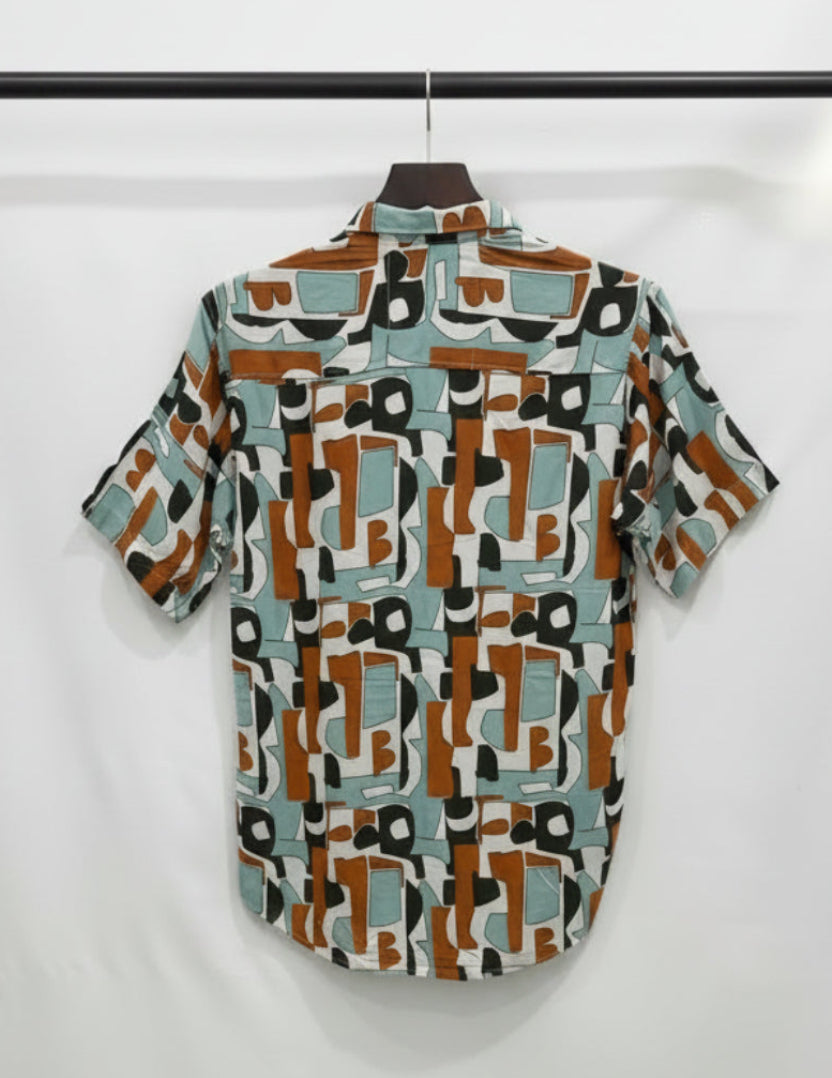 Grassland Men's Abstract Print Short Sleeve Casual Shirt