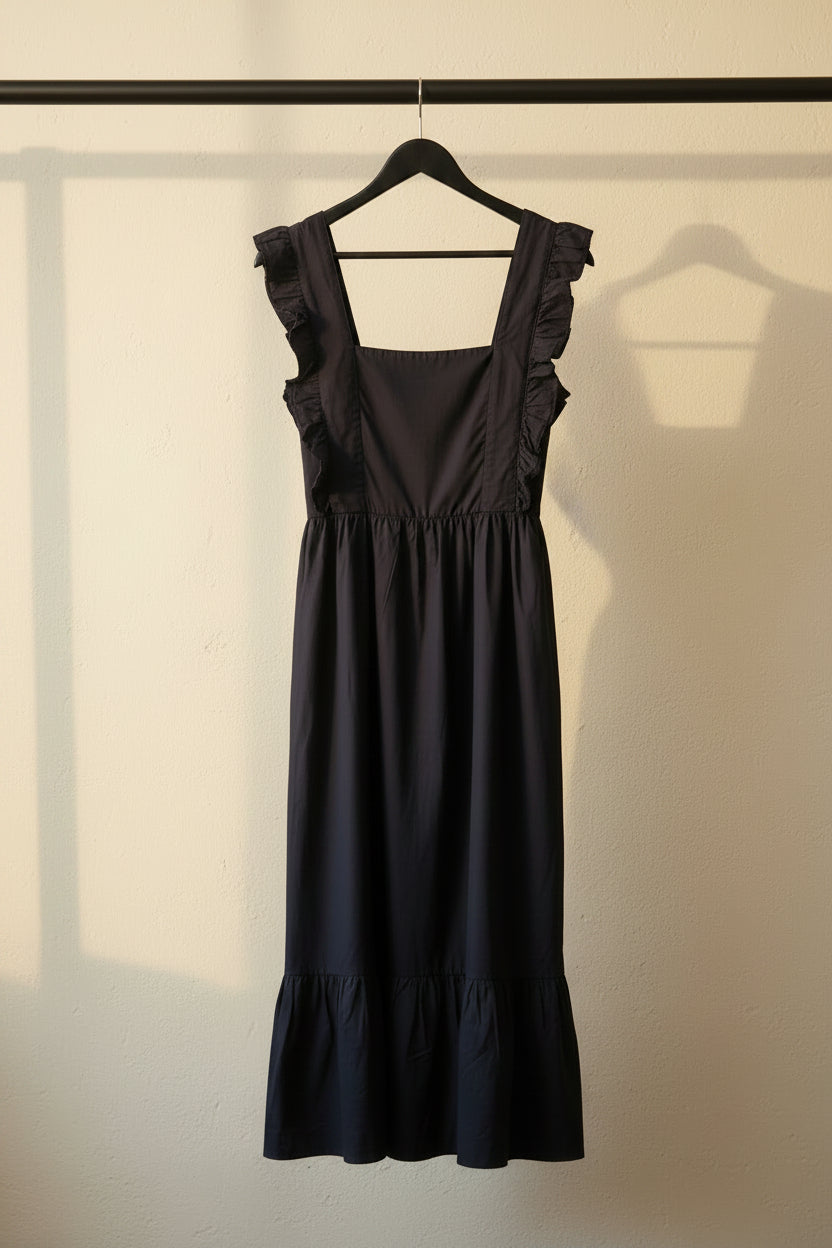Navy Blue Ruffled Square Neck Maxi Dress