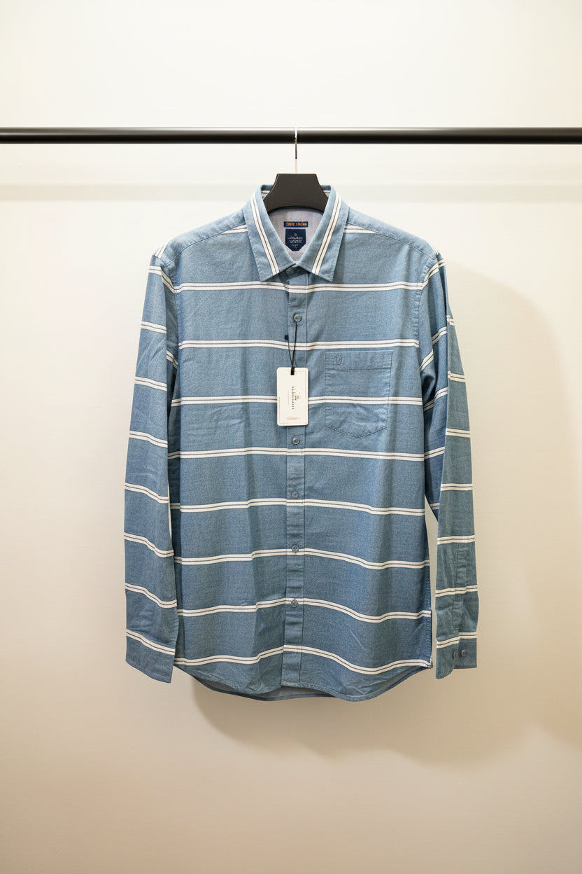 Men's  Blue & White Striped Long Sleeve Casual Shirt by Kokopelli