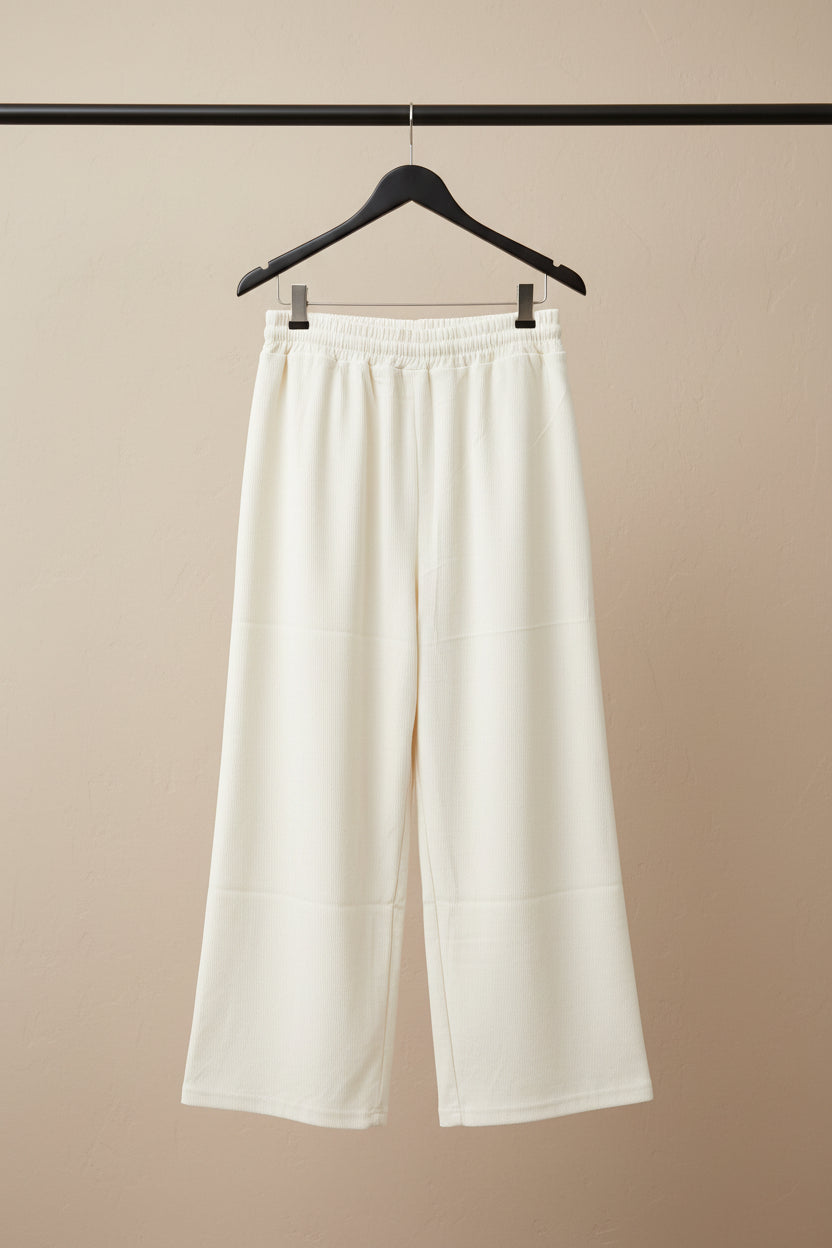 Women's Cream Corduroy Drawstring Wide Leg Trousers