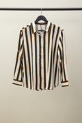 tom tom Women's Black White Orange Striped Long Sleeve Button-Up Shirt