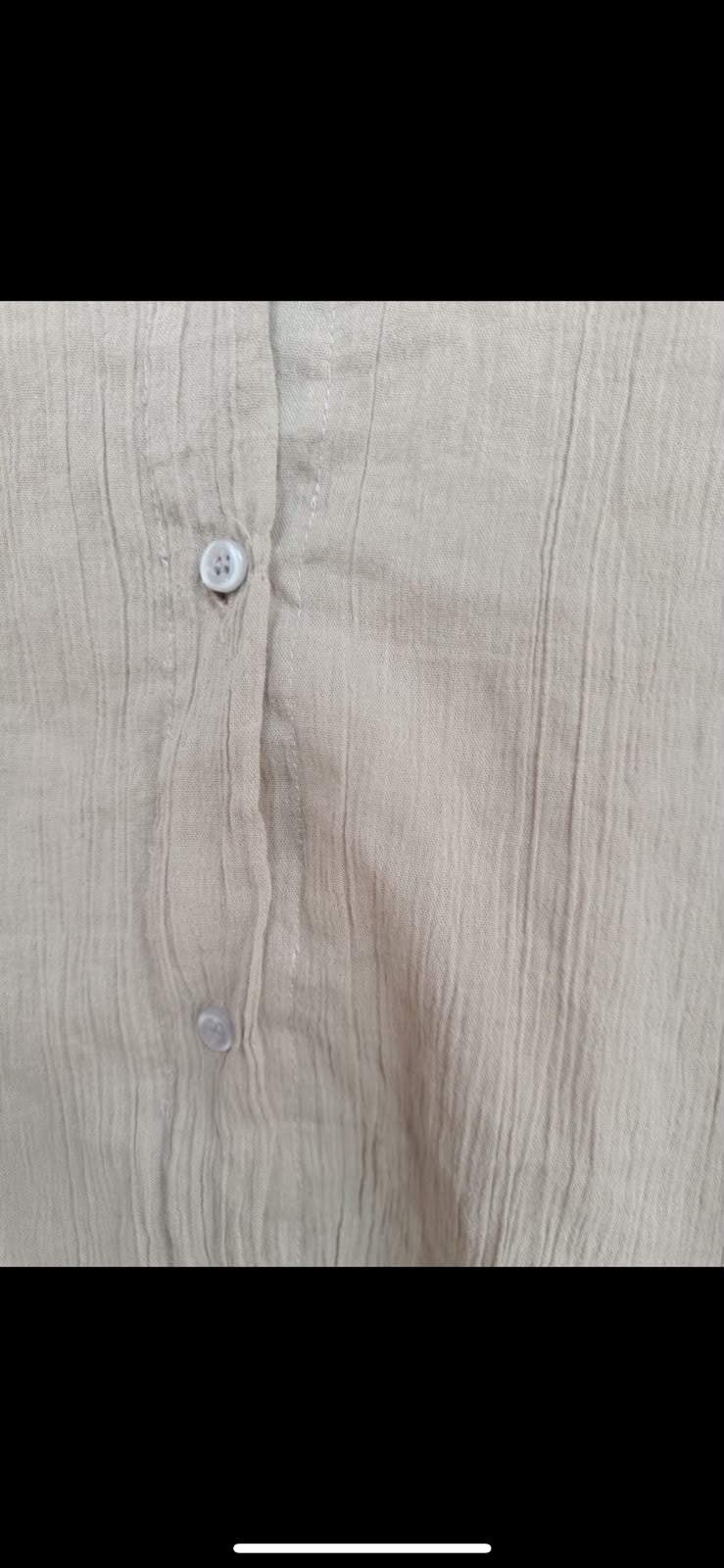 Women's Beige Crinkled Long Sleeve Collared Shirt