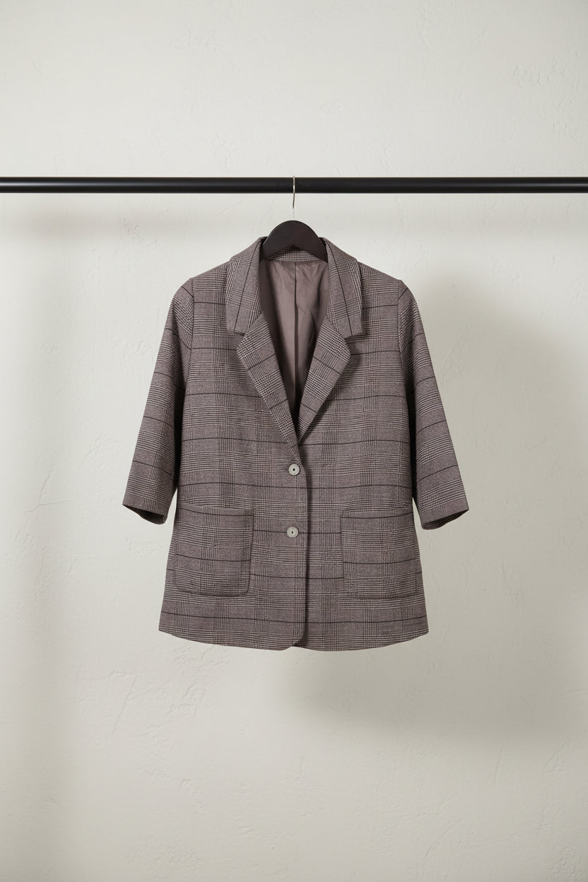 Women’s Brown Plaid Regular Fit Blazer Jacket