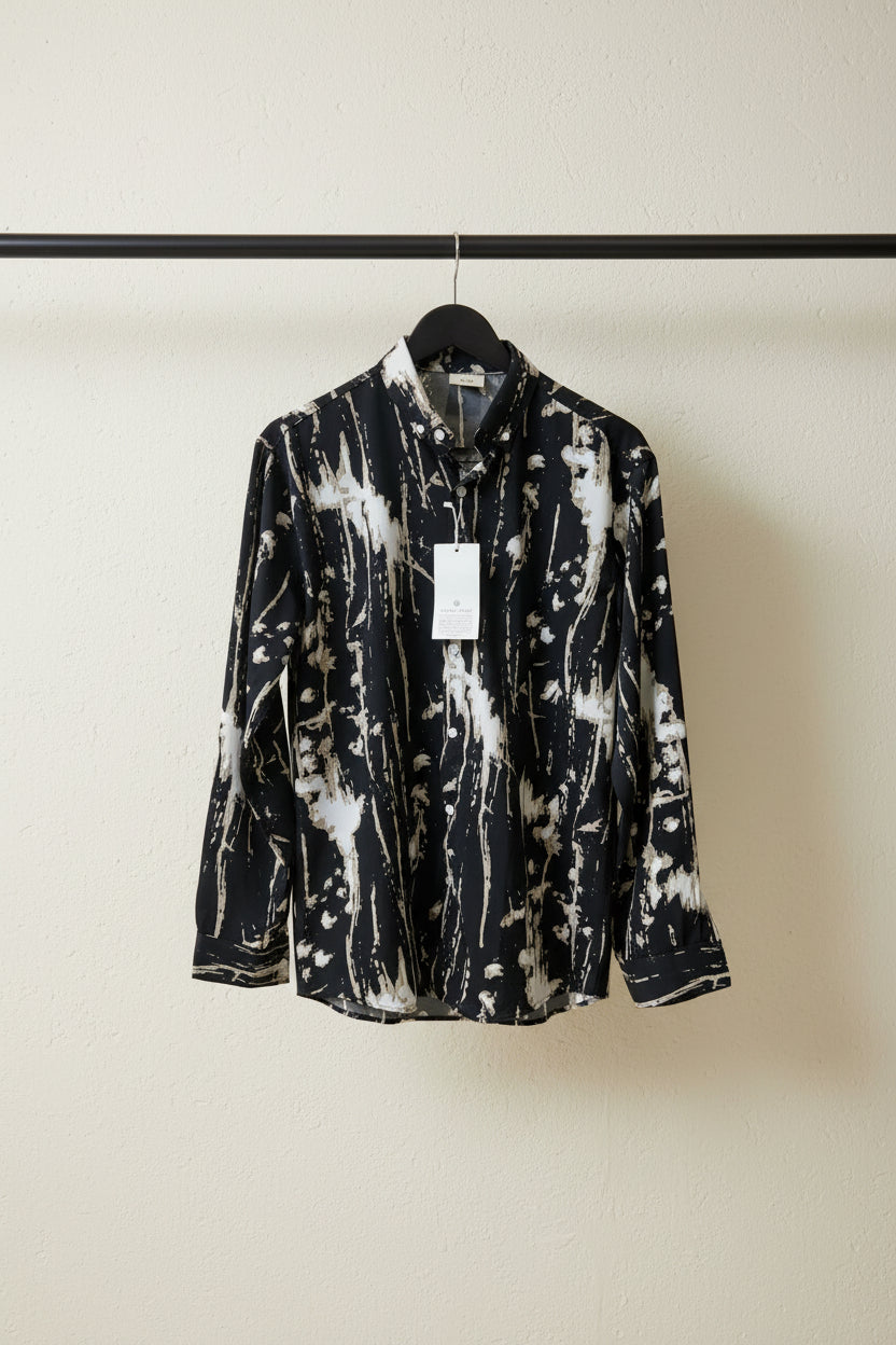 ULTRA CLUB Men's Black & White Abstract Print Long Sleeve Casual Shirt