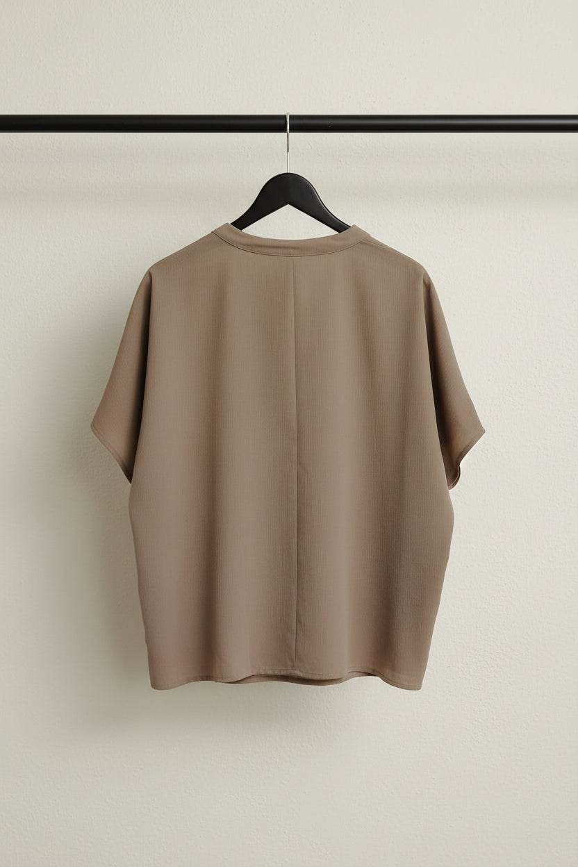 Wardrobe Women's Brown Collared Short Sleeve Relaxed Fit Top