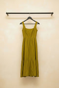 Women's Green Crinkled Tiered Mini Dress with Lace-Up Back