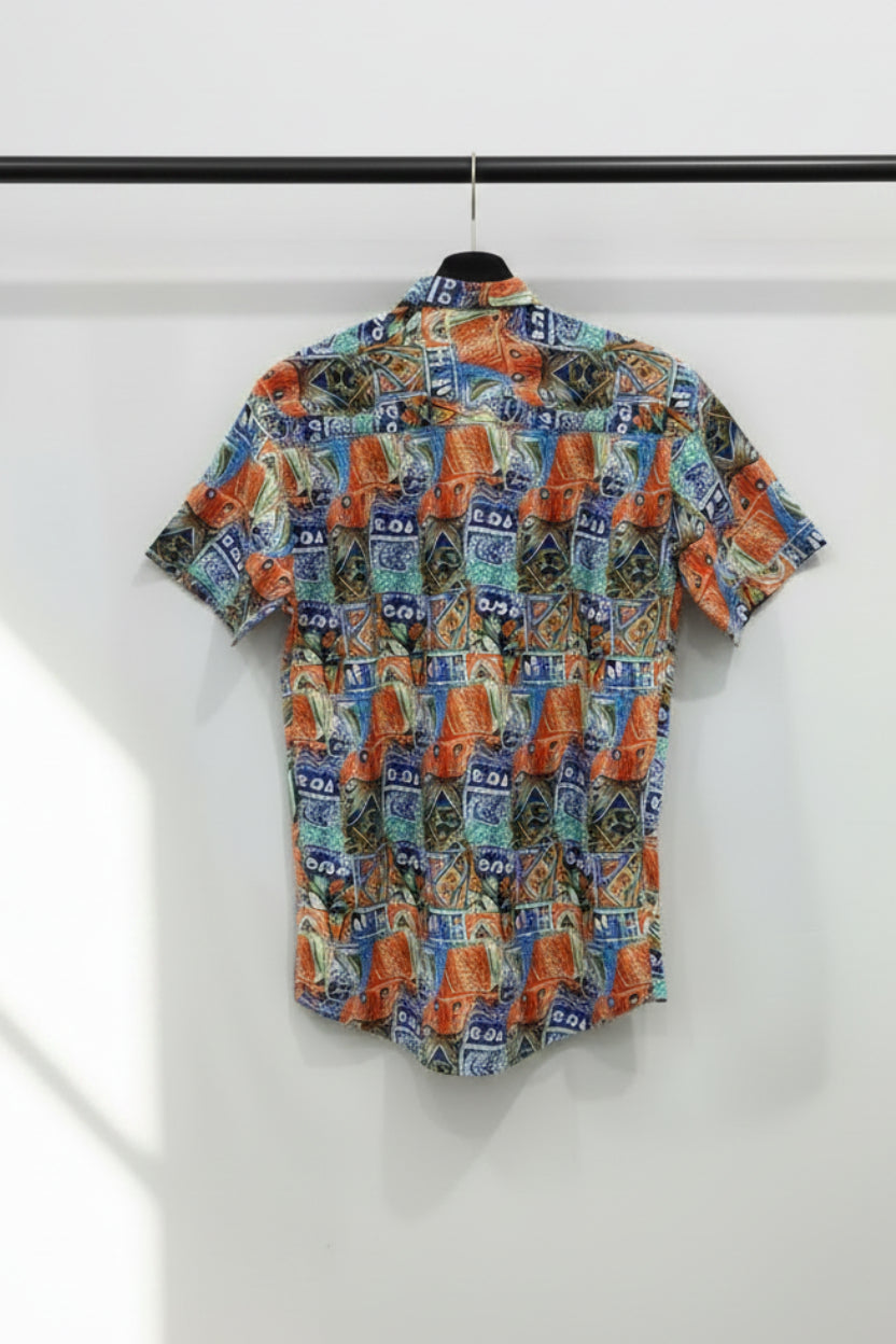 Men's Multicolor Abstract Print Short Sleeve Casual Shirt by HAND CUFFS
