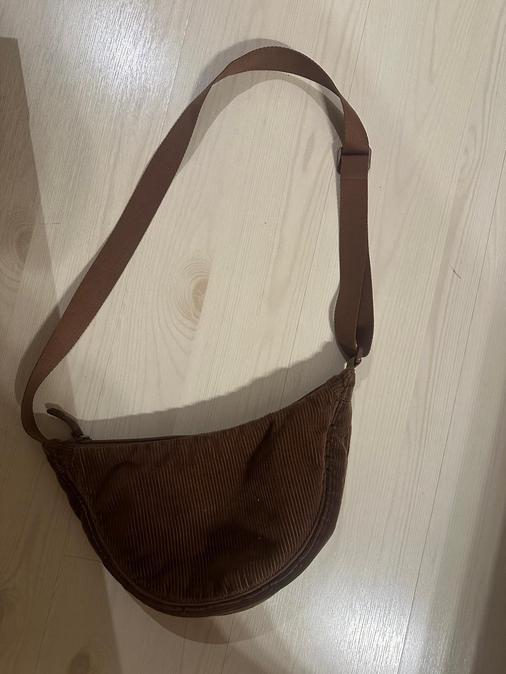 Brown Corduroy Crescent Shoulder Bag