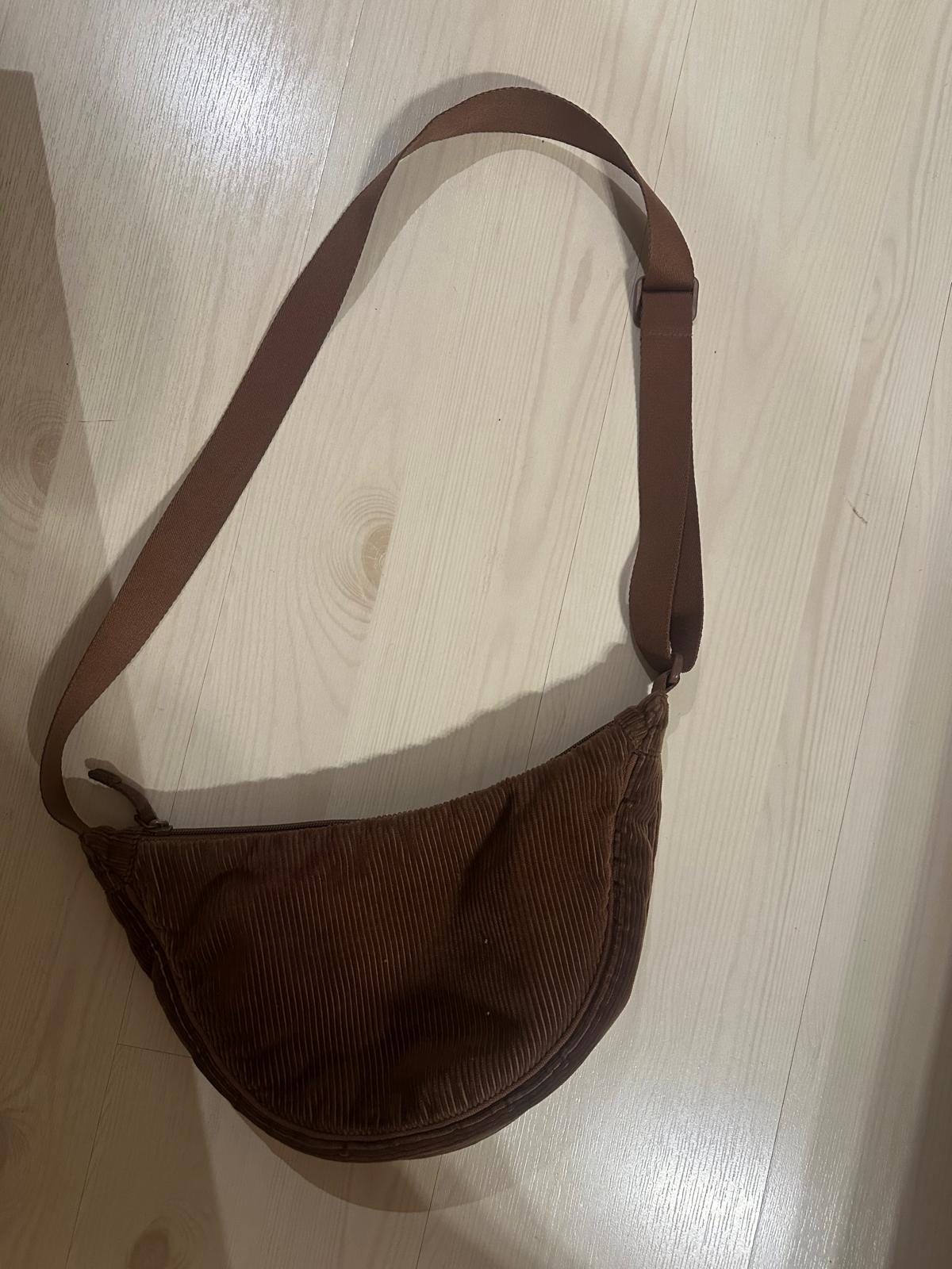 Brown Corduroy Crescent Shoulder Bag