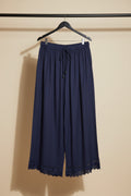 Women's Navy Blue Palazzo Pants with Drawstring and Lace Hem