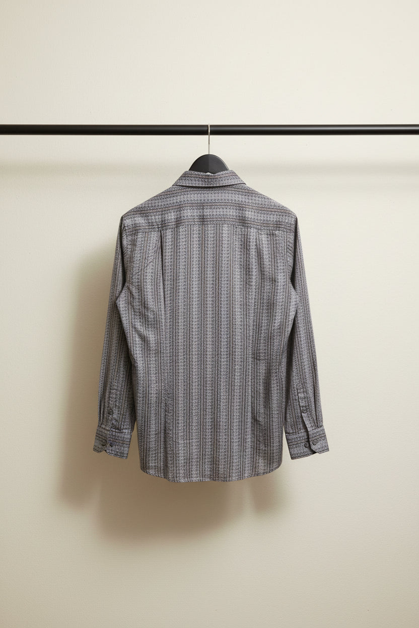 NORTH EDGE Men's Grey Striped Long Sleeve Casual Shirt