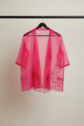Jamila & Seema Women's Hot Pink Floral Embroidered Sheer Shrug