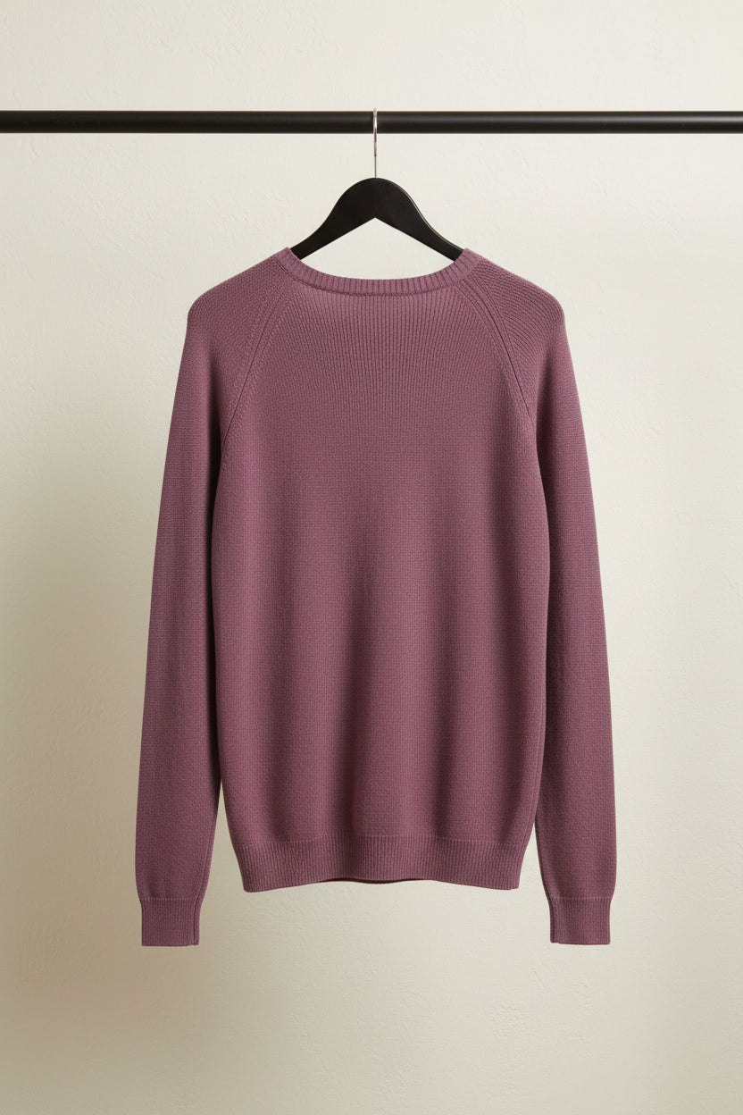 ZARA Men's Maroon Knitted Crew Neck Sweater