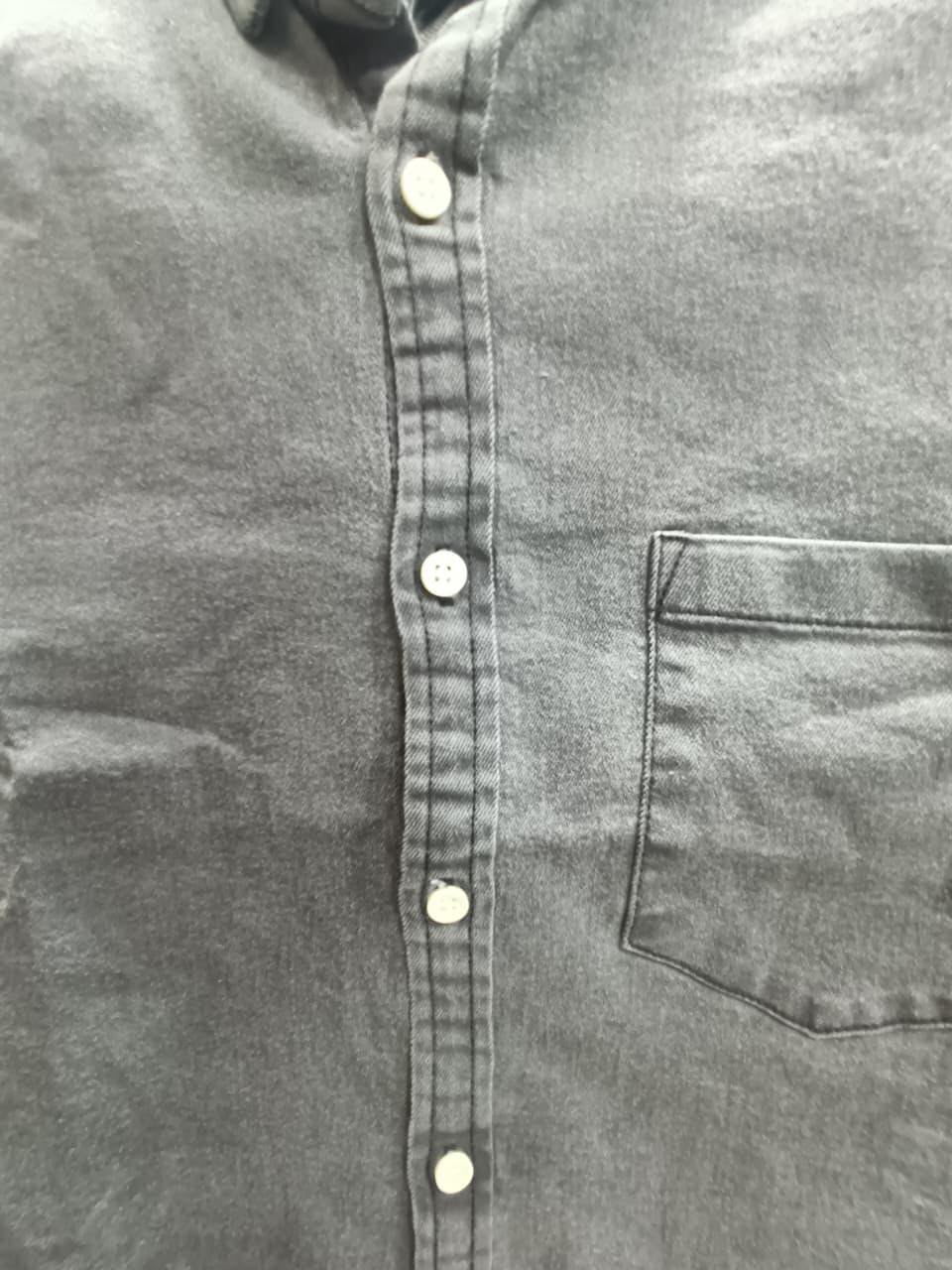 ASOS DESIGN Men's Grey Washed Denim Long Sleeve Button-Up Shirt