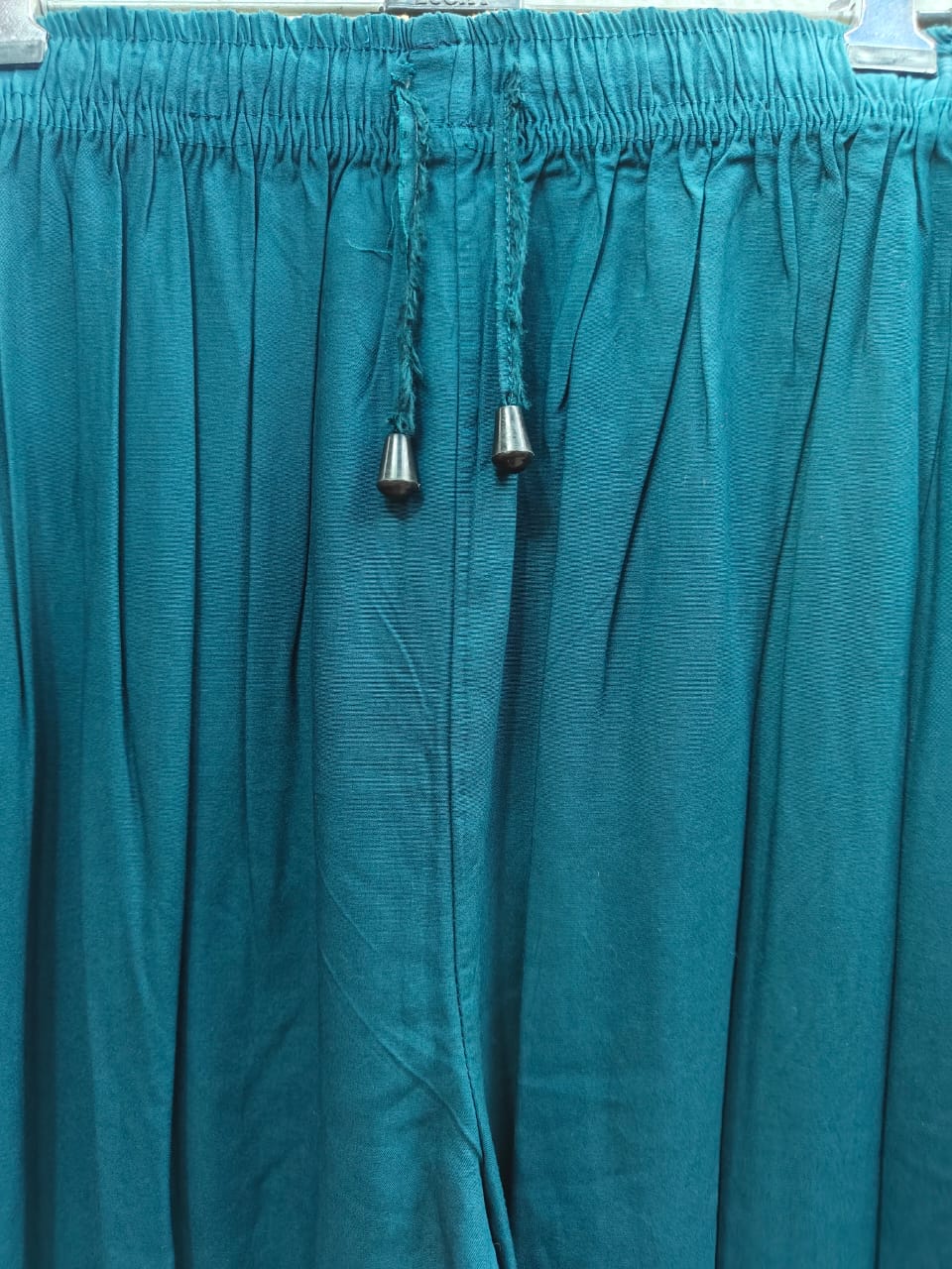 Women's Teal Green Palazzo Pants with Lace Hem