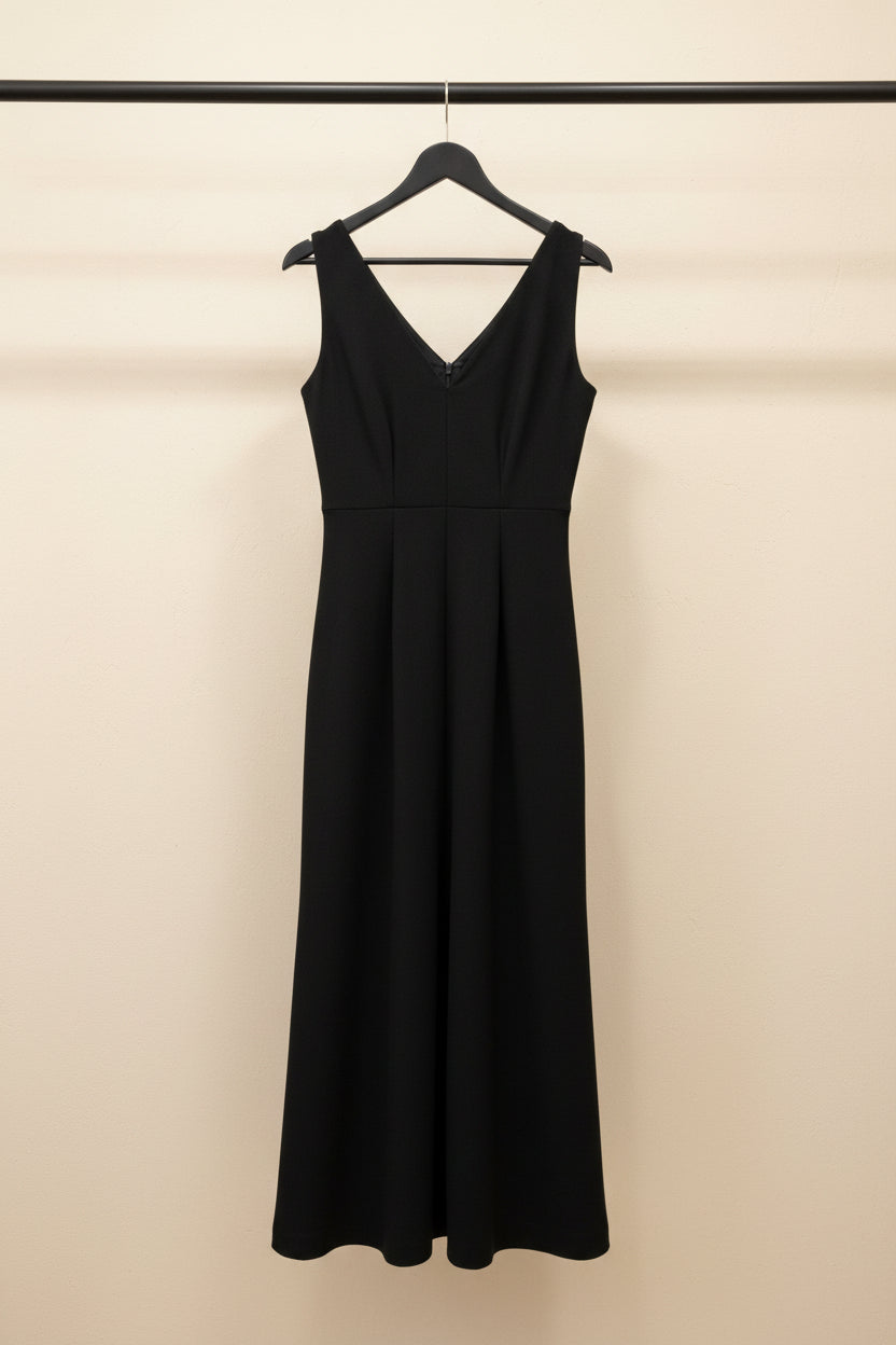 RHYTHM Women's Black Draped V-Neck Slit Maxi Dress