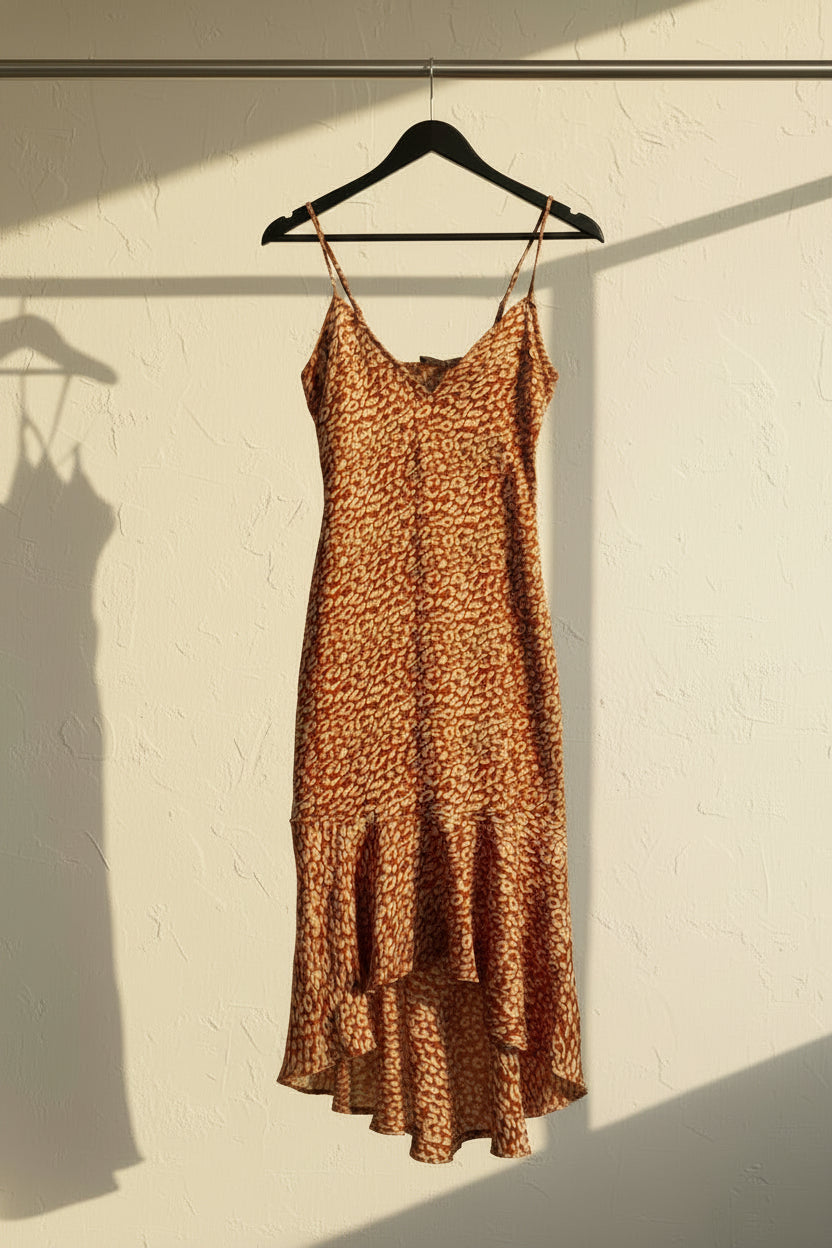 PRETTYLITTLETHING Red & Beige Animal Print Cami Midi Dress