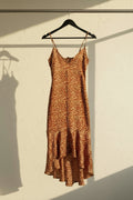 PRETTYLITTLETHING Red & Beige Animal Print Cami Midi Dress