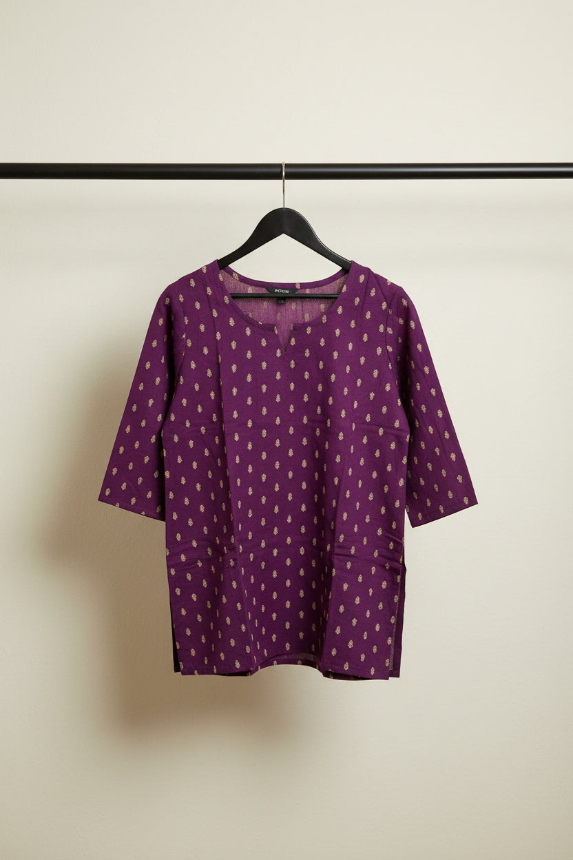 Women's Purple Printed 3/4 Sleeve Kurti